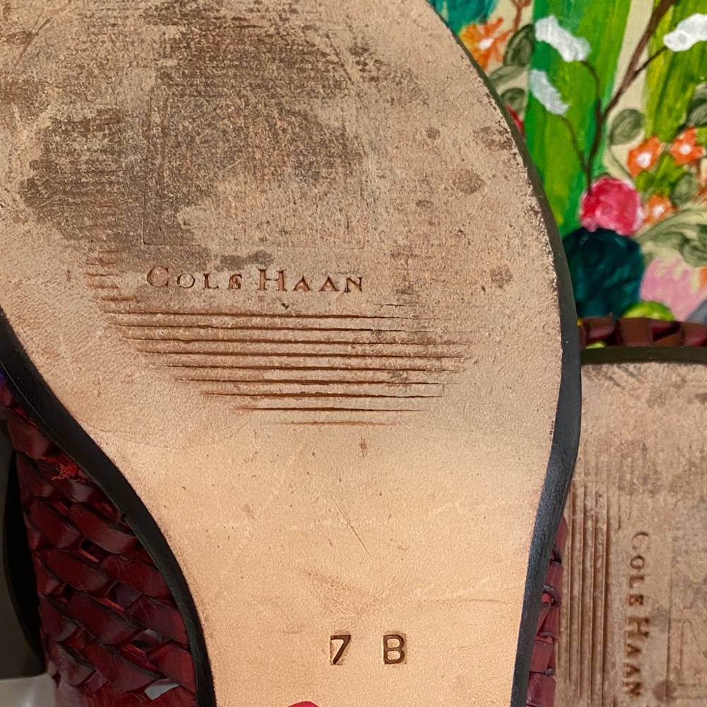 Cole Haan Women's Slide Woven Leather Block Sandals, Burgundy, Size 7B - Picture 14 of 15